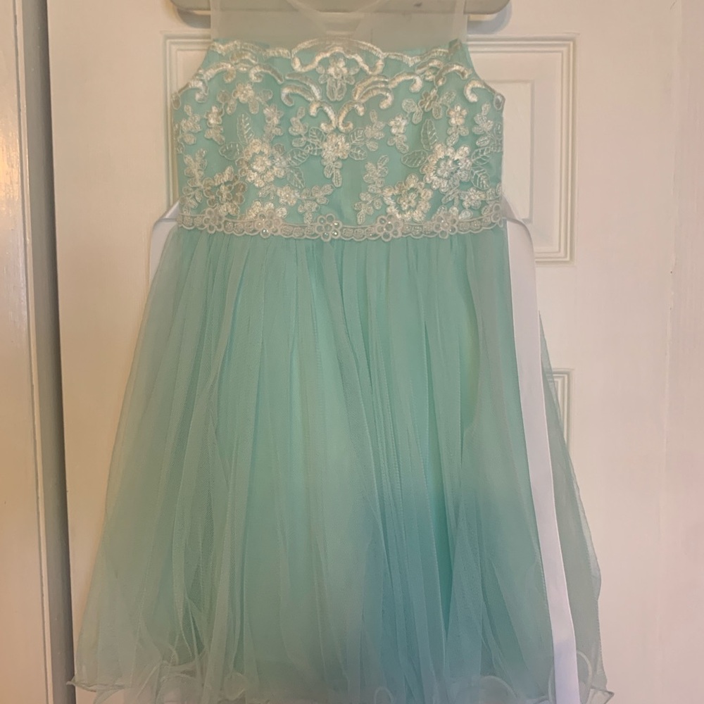 Elegant Aqua Lace Kids Dress